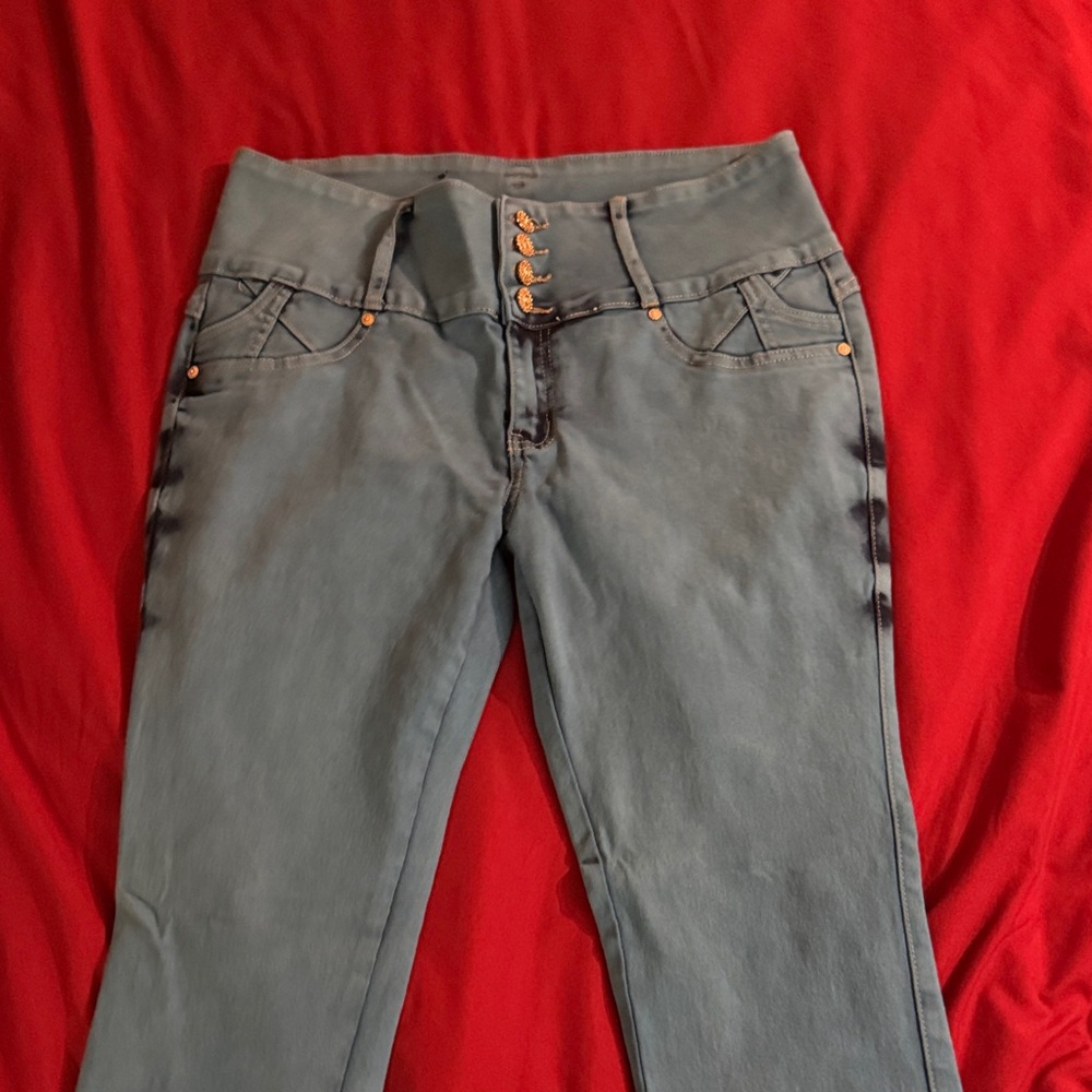 Modaxpress Women's High Rise Blue Jeans with Button Accents